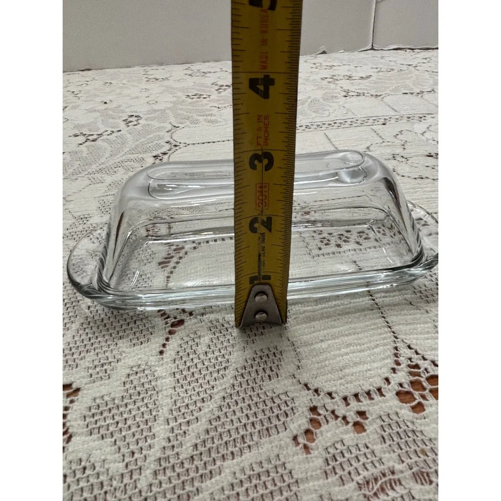 Vintage Clear Glass Butter Dish with Domed Lid Rectangular Tray‎ 7.5 Inch